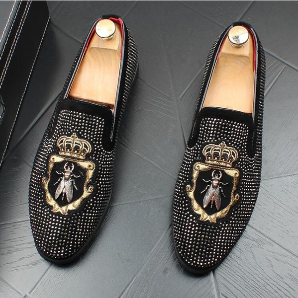 

fashion brand casual formal shoes men black genuine leather tassel men wedding shoes gold metallic mens studded loafers size:37-44 i248