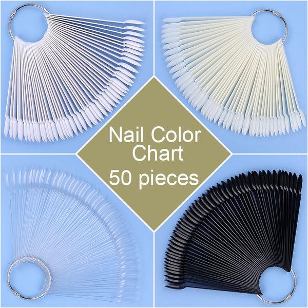 

50pcs nail polish color gel display chart false nails tips showing card shelf clear white nail varnish colors showing chart tool