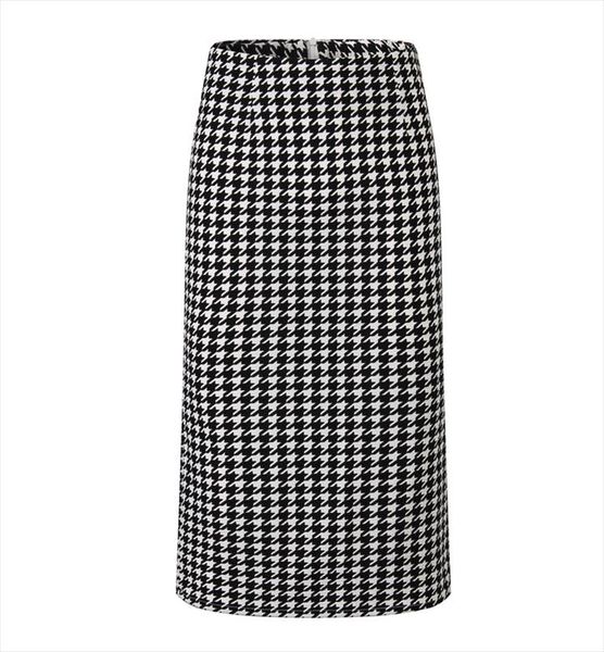 

women print houndstooth pencil skirt casual mid calf plus size faldas mujer moda jupe femme drop shipping, Black