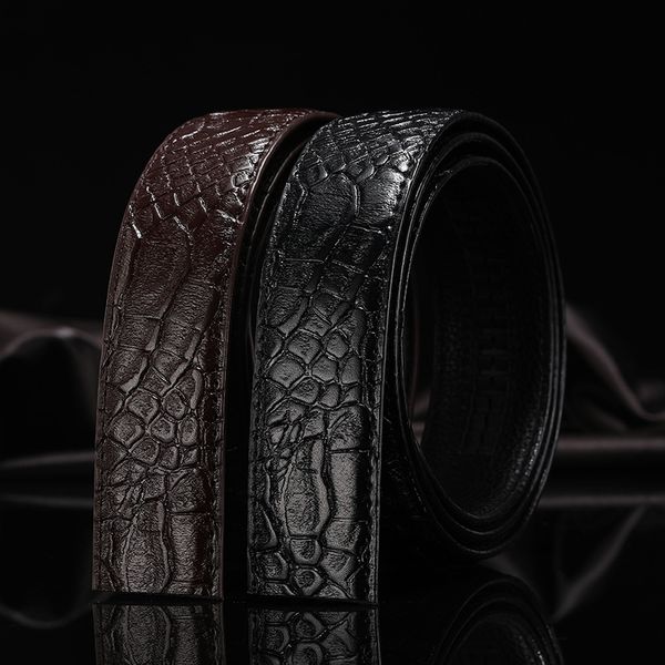 

men's leather automatic buckle belt cowhide men's crocodile pattern belt korean tide boutique wild buckleless, Black;brown