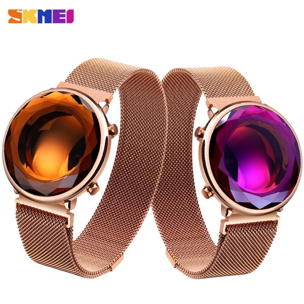 

skmei casual digital women's watch led light display ladies clock stainless steel waterproof date wristwatch relogio masculino, Slivery;brown