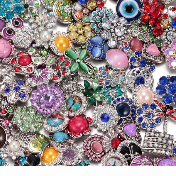 

wholesale 50pcs lot amazing styles rhinestone opal natural stone metal buttons 18mm snap button jewelry for snap jewelry, Golden;silver
