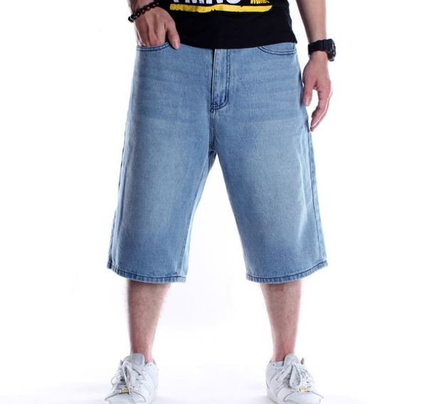 

summer mens shorts hip hop denim jeans boardshorts american fashion trousers loose baggy cotton men trouser bottoms big size 46, Blue