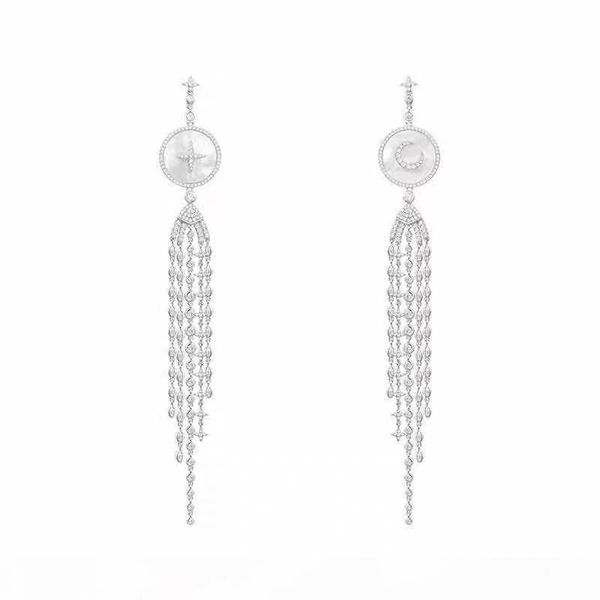 

europe and america fancy women earrings jewelry white gold plated full cz star tassels earrings for girls women nice gift for friends, Golden;silver
