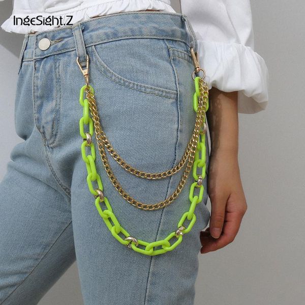 

ingesight.z 3 layered punk rock зеленый цвет акриловые уксусная кислота key chain пояс для мужчин hip hop смола длинные талии брюки jewelry, Silver