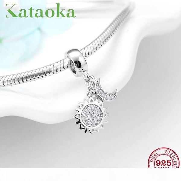 

fiery love 925 sterling silver sun moon element sparkling cz charms for jewelry making fit original designer charm bracelet, Bronze;silver