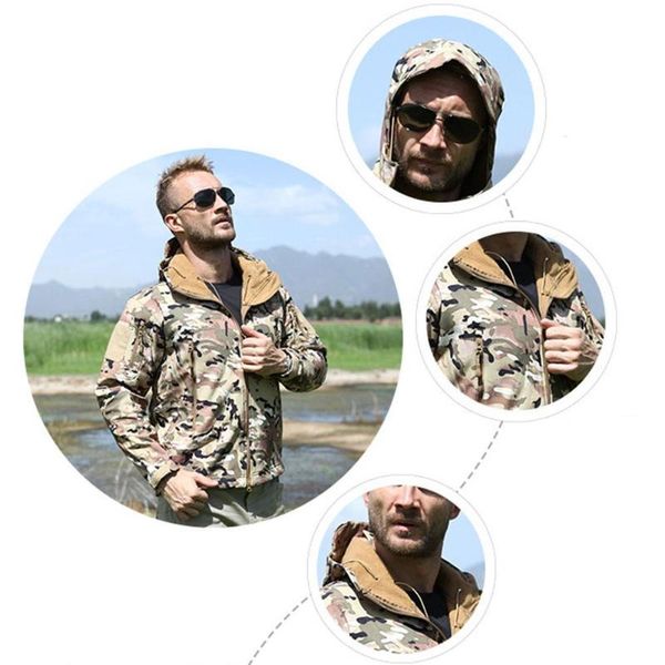 

1 pcs men's jacket tactical fleece warm thermal waterproof composite hiking jackets 3-layer army camouflage fabric x4q3, Blue;black