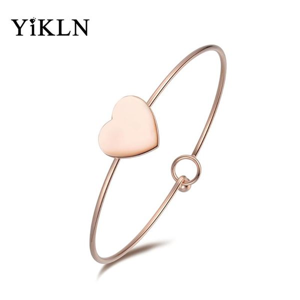 

yikln romantic stainless steel heart shape cuff bracelets & bangles luxury engagement wedding bangle jewelry for women yb18034, Black