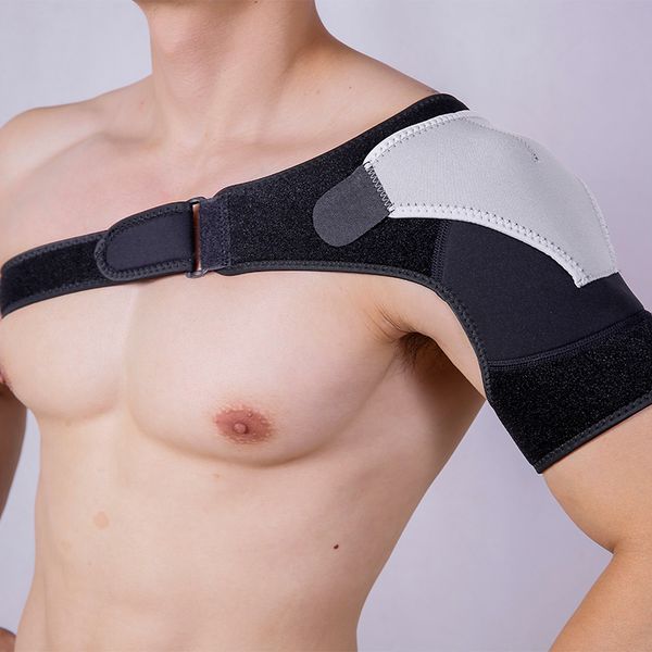

back support adjustable sports strap single shoulder compression protection anti slip and breathable, Black;blue