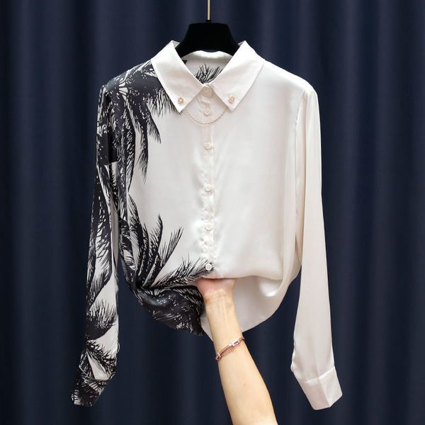 

women's blouses & shirts spring printed chain chiffon blouse shirt casual loose women blusas, White