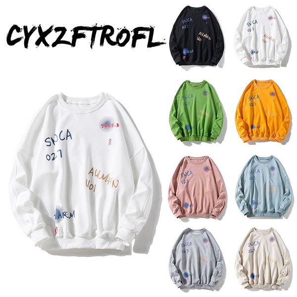

cyxzftrofl letter print o-neck pullover sweatshirts hoodies hip hop punk rock hipster harajuku fashion casual hoodie, Black