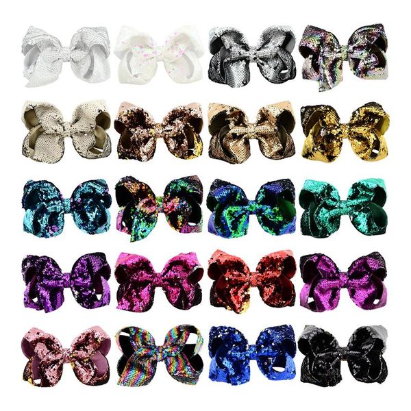 

boutique ribbon sequins hair clip 8 inch large children hair bows with silver hairgrips handmade girls accessory hairpins, Slivery;white