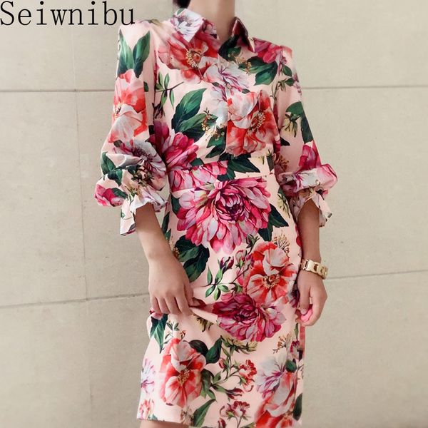 

skirt suits 2020 summer fashion 2 piece set women colorful flower print shirts+large swing skirt set suits lady, Gray