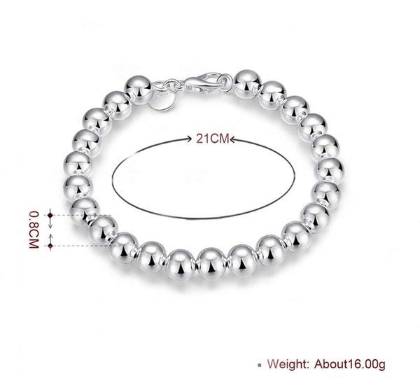 

925 sterling silver bracelet korean fashion 8mm beads shape hand jewelry for women fine jewelry american and european77, Golden;silver