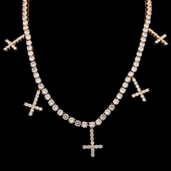 

european and american hip-hop zircon one row necklace cross pendant personality male necklace, Black