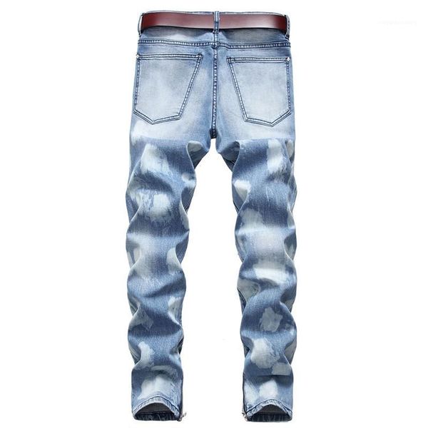 

designer jeans straight stretch slim mens long pants spring fashion plus size male jeans ripped mens, Blue