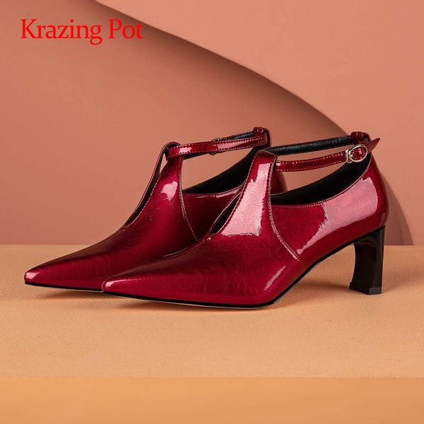 

krazing горшок из натуральной кожи высокой моды улицы заостренного носок высоких каблуки странных пряжки ремня красоты леди великолепные жен, Black