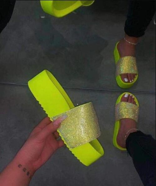 

women summer beach sandals flatform wedges shoes woman shiny crystal deco sandalias slippers slides mujer sapato feminino femme, Black
