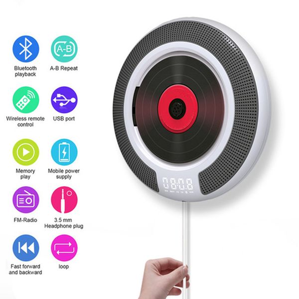 

wall mount bluetooth full format cd player wireless led speaker fm radio portable deskstereo audio mp3 usb