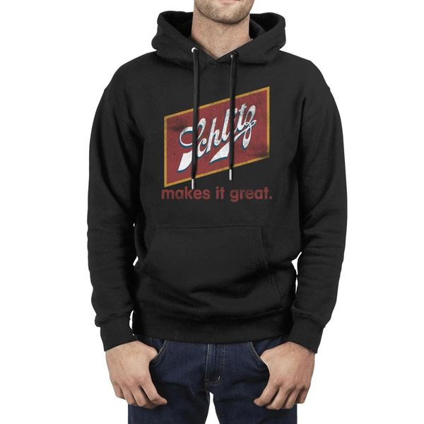 

fashion men schlitz beer malt liquor fleece hoodies,sweatshirt casual pocket friends hoodies logo when you're out of schlitz, beer, Black