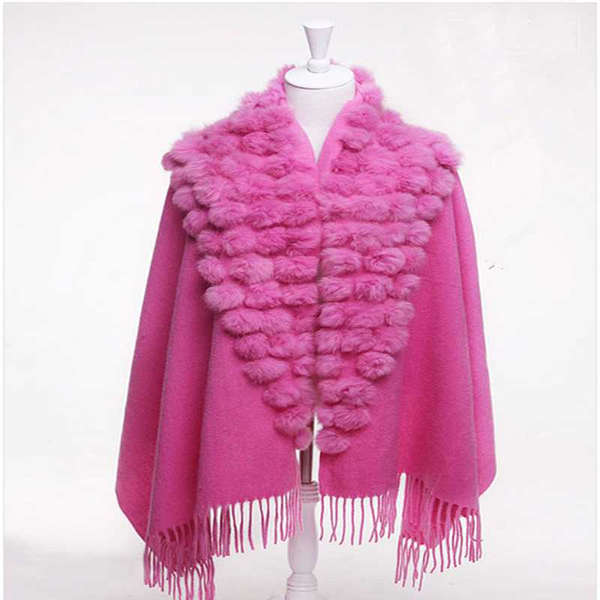 

scarves woolen fur ball scarf padded shawl warm and versatile women winter fake poncho bufanda, Blue;gray