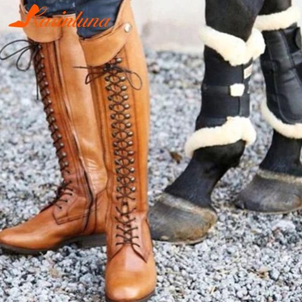 

boots karin 2021 large size 43 platform knee high woman shoes thick heels comfy fashion autumn winter, Black