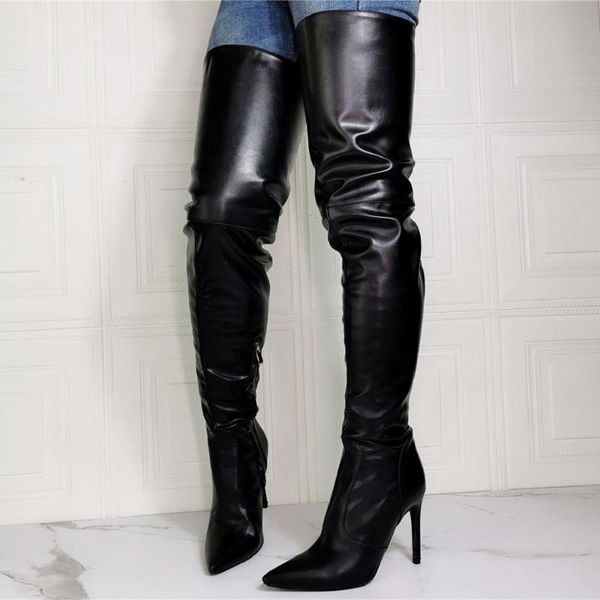 

thigh high boots women extreme high heel boots women fashion over the knee leather fetish shoes lady plus size 48, Black