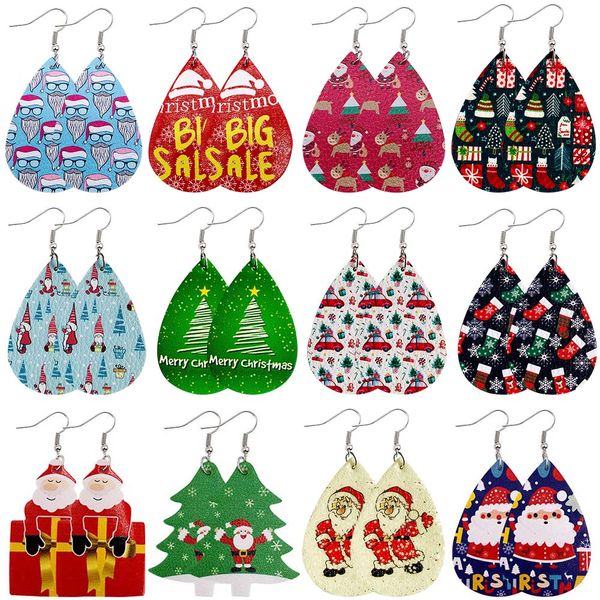 

fashion designer christmas water drop leather earrings for women merry christmas santa claus gift earrings jewelry accessories, Silver