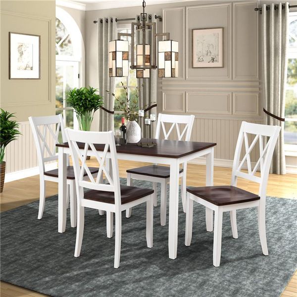 

us stock classic 5-piece dining table set home kitchen table and chairs wood dining sets (white+cherry) us warehouse sh000088aak