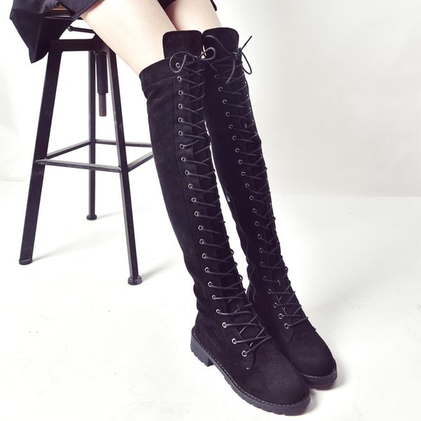 

2020 over the knee boots winter new style stretch long shoes woman elastic boots platform shoes female square heel hjm89, Black
