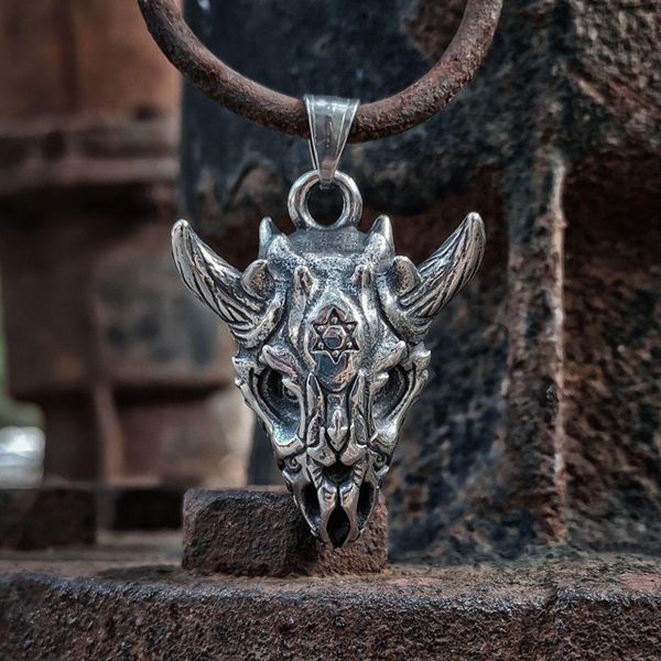 

men's gothic tantrism star of david symbol devil sheep skull pendant punk 316l stainless steel biker jewelry, Silver