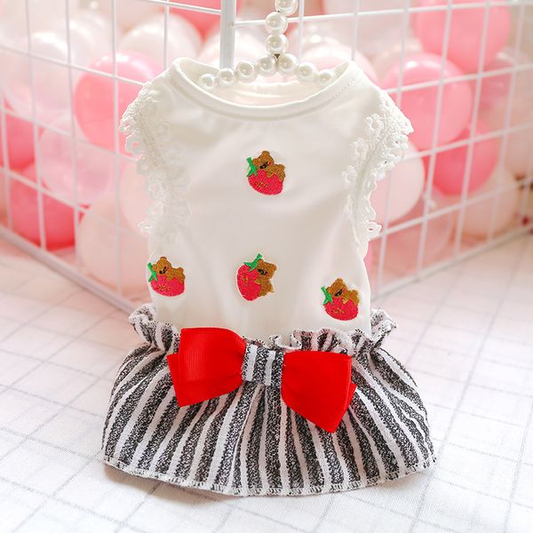 

dog apparel pet cat clothes spring and summer strawberry bear striped skirt pug pets dogs clothing for small medium puppy