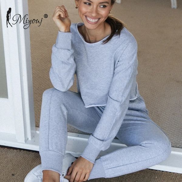 

women's two piece pants miyouj solid color casual women sweatshirt + sporting loose fitness suit autumn winter 2021, White