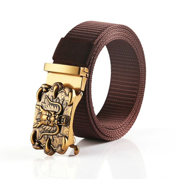 

new men's nylon belts unique design head alloy buckle belt good quality waist strap for men 3.4cm width jeans accessories, Black;brown