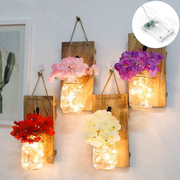 

night lights mason jar fake flower wall led string light rustic bottle with controller for wall home decoration fairy garland dhl