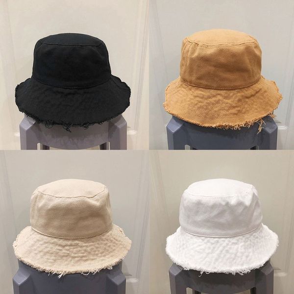 

women sunscreen cotton bucket hat vintage frayed tassels wide brim fisherman cap, Blue;gray