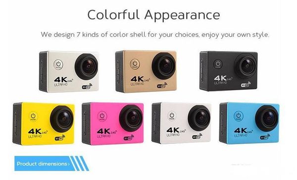 

2020-rf 2.4 remote control 4k 30fps sport dv h12r 30m waterproof action camera wifi control 2.0 display sport camera fine retail packag