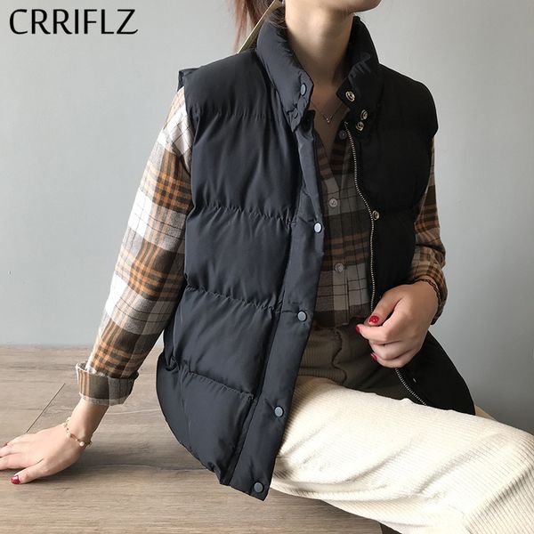 

2020 new stand collar short parka chic coat fashion sleeveless vest winter down jacket women casual oversize coat crriflz, Black