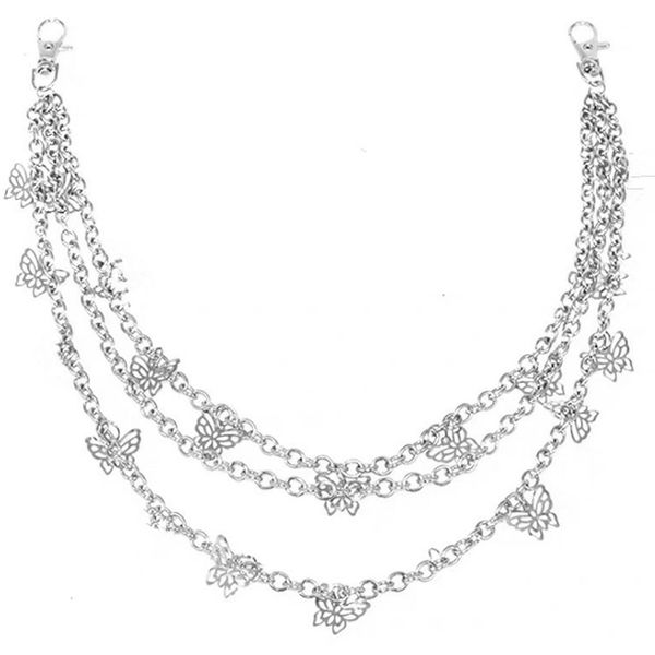 

3 layers butterfly necklace bohemia steel color copper chains metal butterfly necklace for women cuban link stainless, Silver