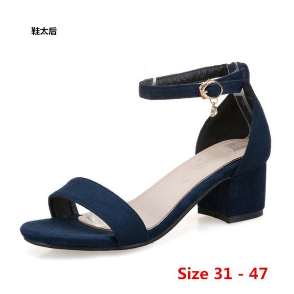 

sandals sandalas women summer med high heels shoes fashion dancing heel party small big size 31 - 47, Black