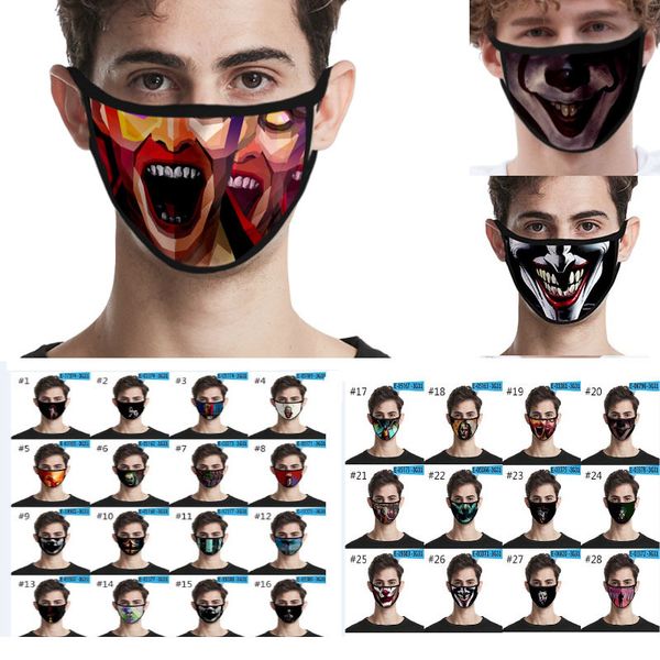 

style 28 designer face mask 3d joker clown skull print mask washable dustproof fashion protective mask hh9-3185