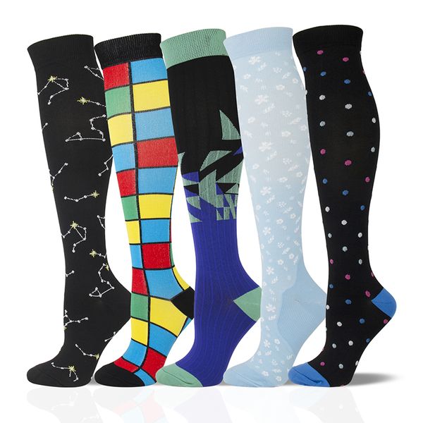 

socks & hosiery compression men women constellation triangle geometric colorful dots tetris snowflake varicose veins decompression, Black;white