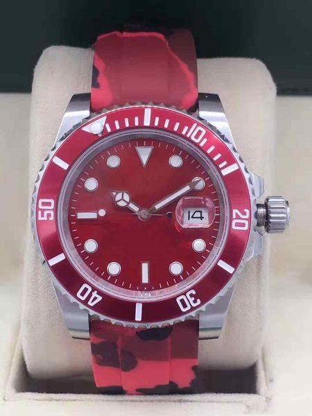 

2020 the super waterproof red 40mm men's rubber and stainless steel belt automatic mechanical sports watch, Slivery;brown