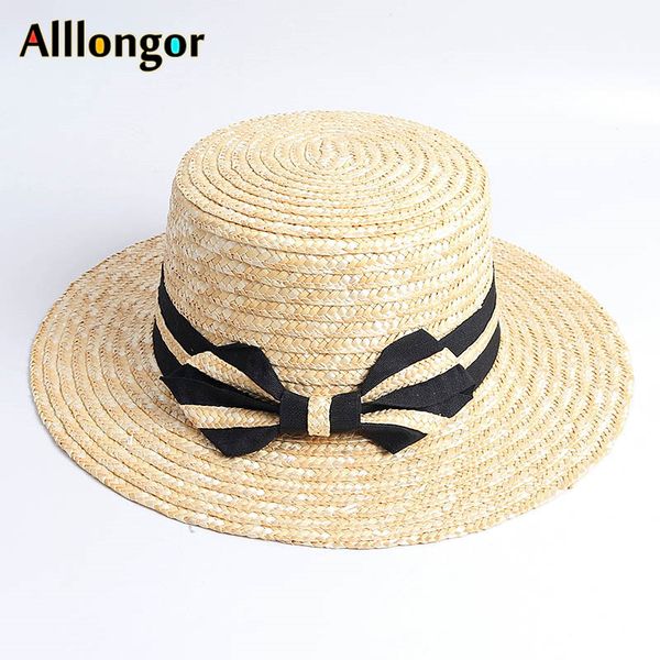 

new summer 2020 natural boater wheat straw hats women bow wide brim beach sun hat cappello paglia donna cap chapeu panama sunhat, Blue;gray
