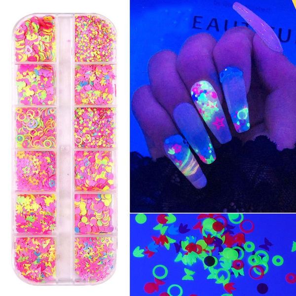 

nail art decorations 12 colors/set mirror sparkly butterfly shaped sequins paillette holo laser glitter 3d flakes slices diy nai decor, Silver;gold