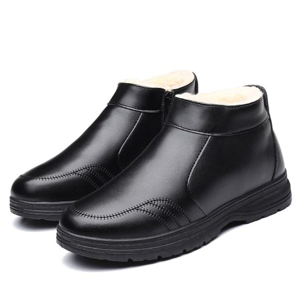 

fashion men boots new dressing leather snow boots plush warm winter boot male shoes work winter shoes men footwear, Black