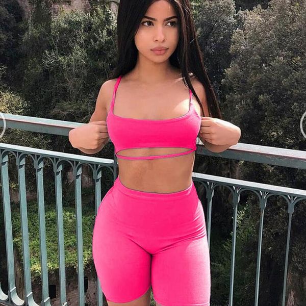 

anjamanor casual 2 piece set crop shorts matching sets woman club outfit bodycon tracksuit sweat suits dropshipping, Gray