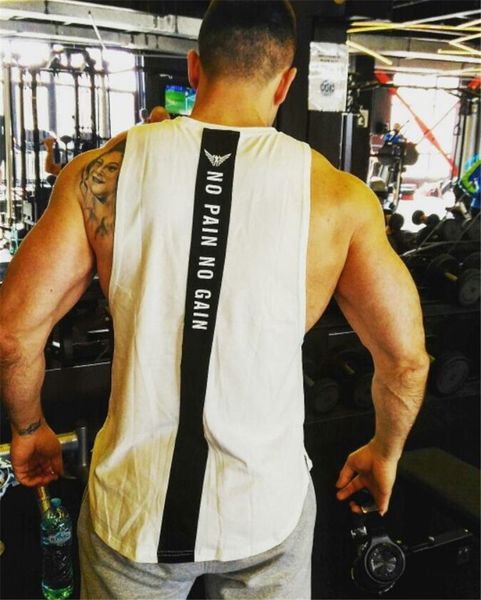 

new no pain no gain clothing bodybuilding stringer gym tank men fitness singlet cotton sleeveless shirt muscle vest, White;black