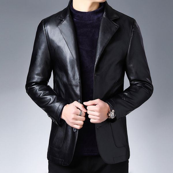 

fall 2019 new suit leather jacket business fashion men's jacket men's slim fit leather leather jacket suit for men, Black;brown
