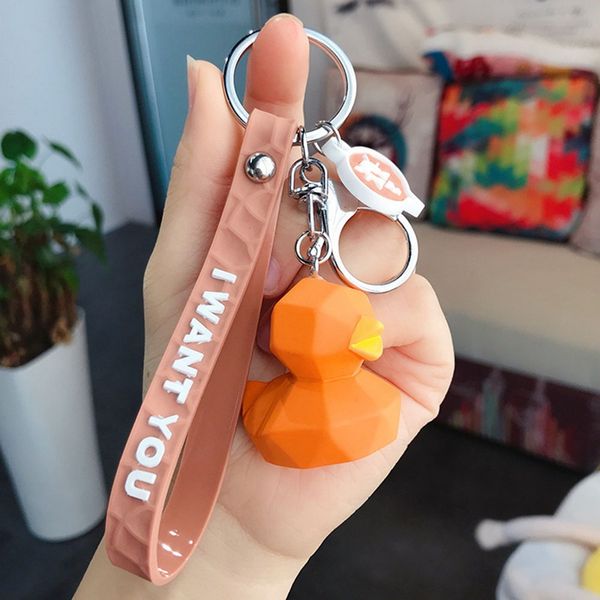 

cartoon resin cute faceted duck keychain pendant ins wind key chain couple ornaments, Silver